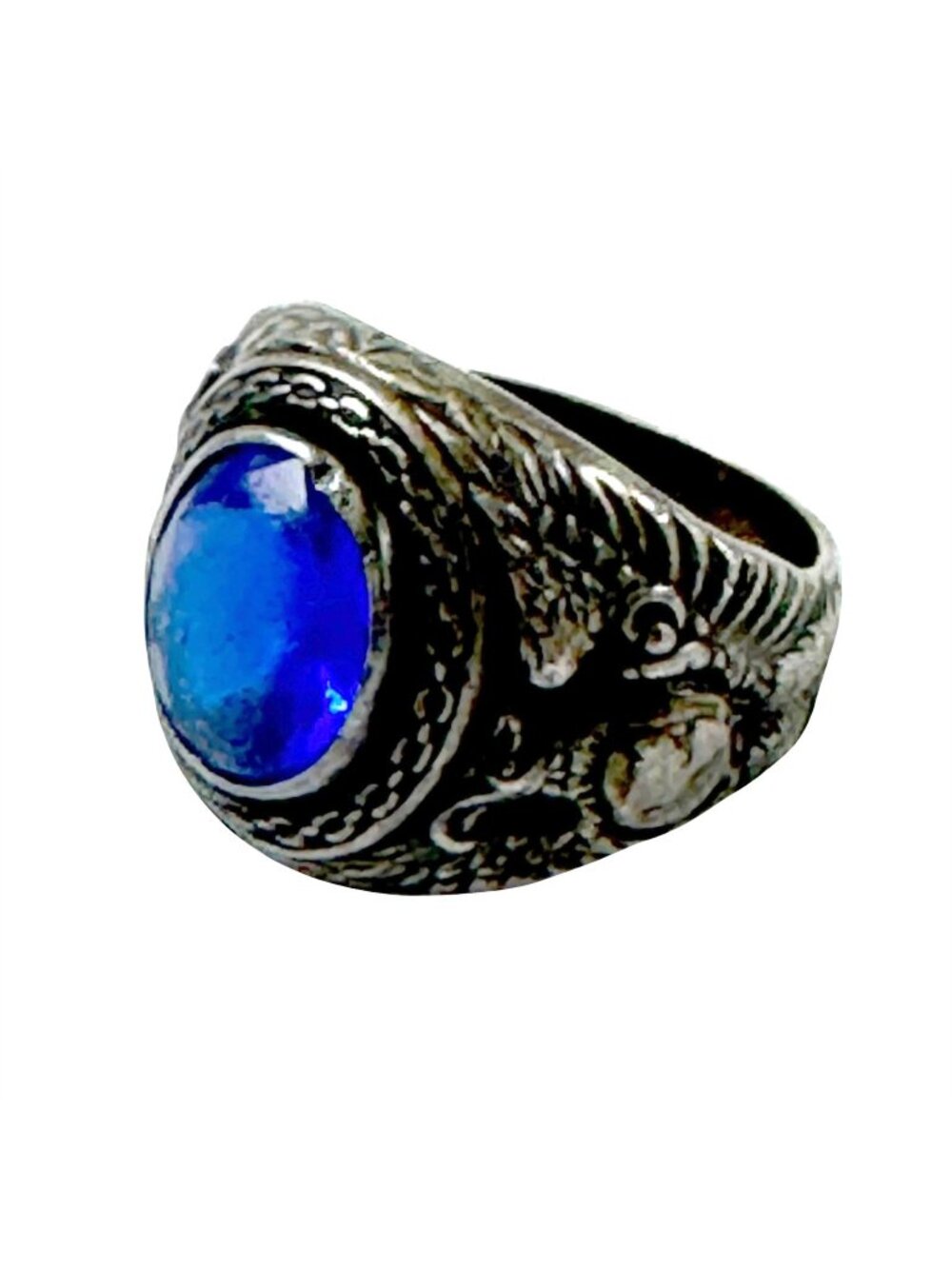 USMC Vintage Ring Sterling Silver Blue Rhinestone WWII Marine Corp Eagle
